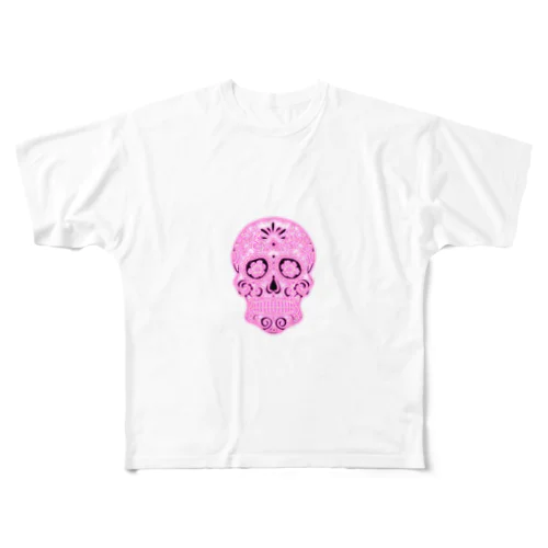 ピンク　ドクロTシャツ フルグラフィックTシャツ