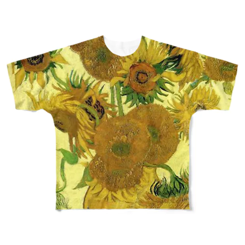 ゴッホ / ひまわり / Still Life - Vase with Fifteen Sunflowers Vincent van Gogh All-Over Print T-Shirt