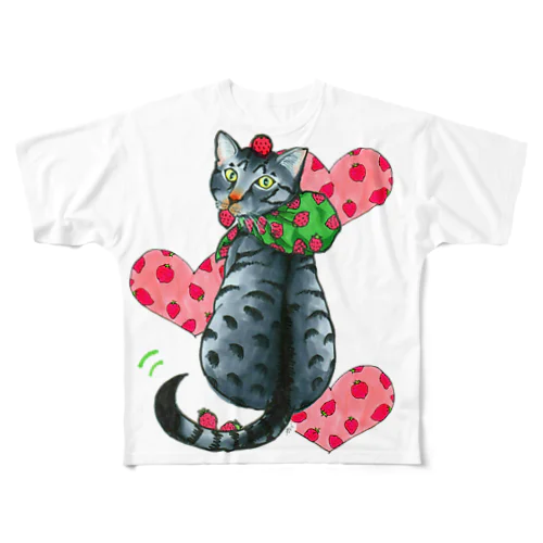 いちご大好きにゃんこ All-Over Print T-Shirt