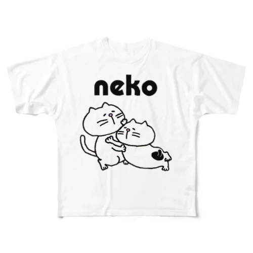やる気のないネコ（ひしめき愛） フルグラフィックTシャツ