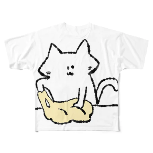 パン生地こねこネコ　ネコオンリー フルグラフィックTシャツ