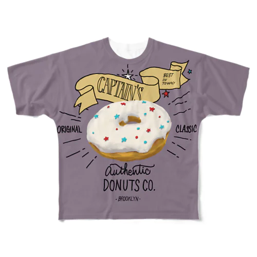 CAPTAIN'S DONUTS (濃色） All-Over Print T-Shirt