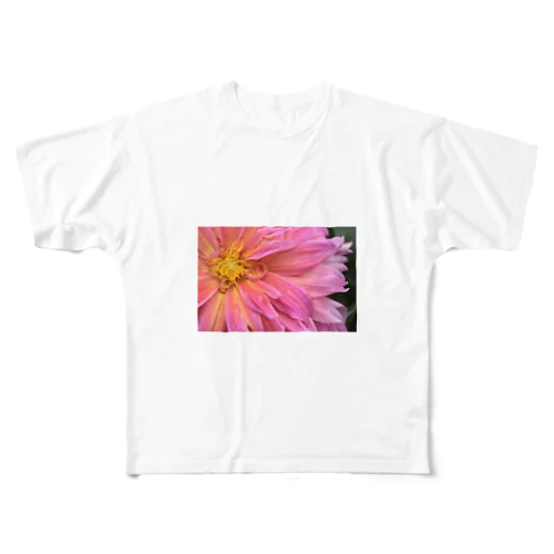 ピンクの花 フルグラフィックTシャツ