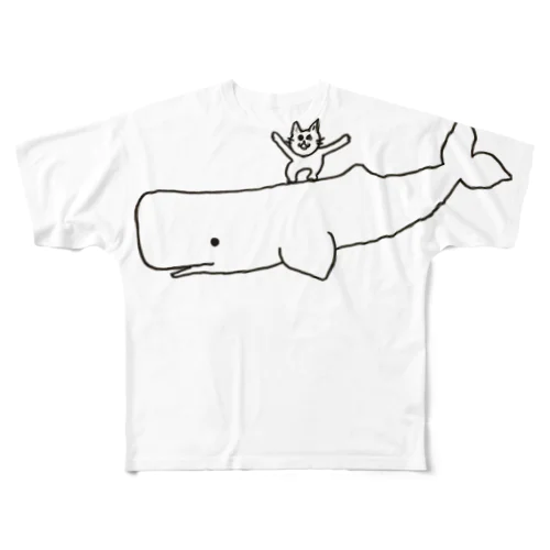 マッコウクジラに乗って（ねこ） All-Over Print T-Shirt