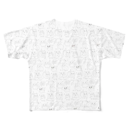 もふもふ天国ーシンプルホワイト フルグラフィックTシャツ