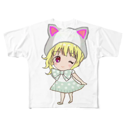 姫ウインク 猫耳ちゃん All-Over Print T-Shirt