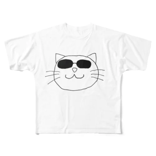 サングラスねこ フルグラフィックTシャツ