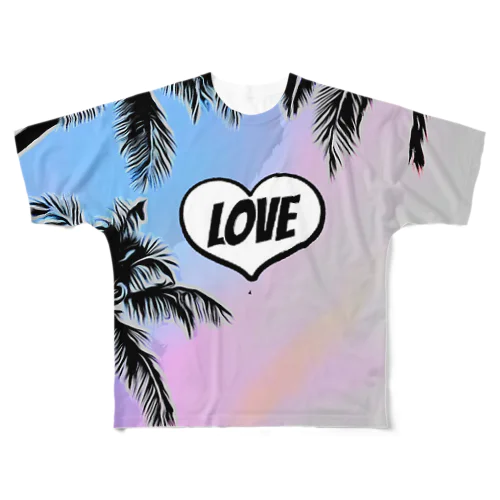 Love beach フルグラフィックTシャツ