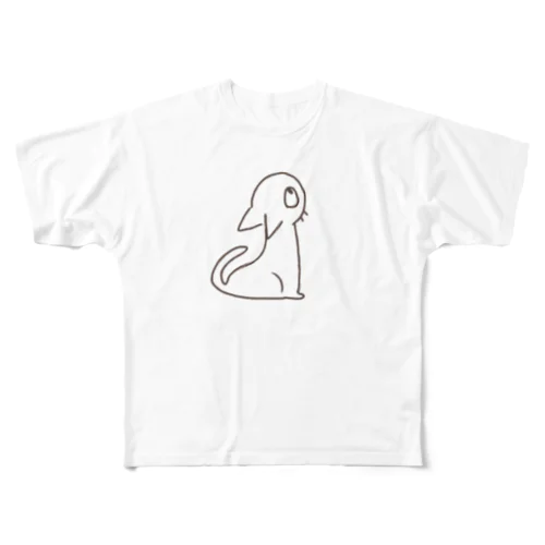 人間をみまもるねこ(良いことあるよ フルグラフィックTシャツ