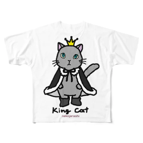 ねこの王様＊黒 フルグラフィックTシャツ