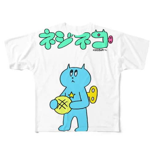 ネジネコとメロンパン(ロゴ入り) フルグラフィックTシャツ