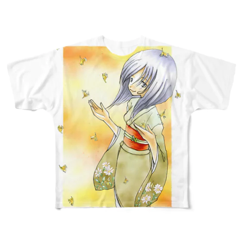 銀杏舞う大和撫子 All-Over Print T-Shirt