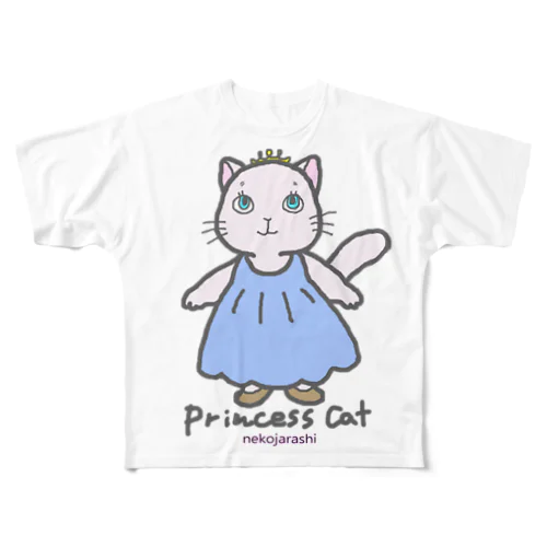 ねこのお姫さま（ブルー） フルグラフィックTシャツ