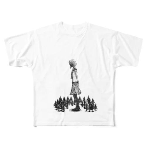 “真っ黒少女” 『森ガール』 All-Over Print T-Shirt