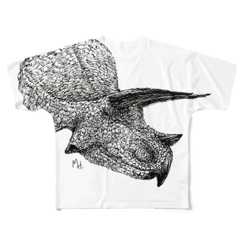 Triceratops（drawing） 頭部 フルグラフィックTシャツ