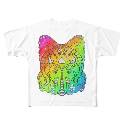 (ギラギラ)レインボーぞうさん🐘🌈 All-Over Print T-Shirt