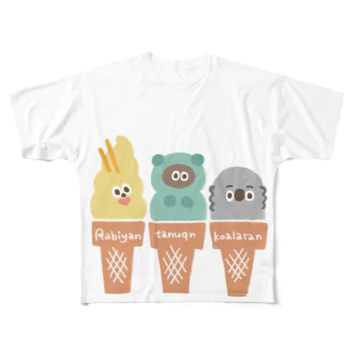たぬフレのアイスクリームやさん フルグラフィックTシャツ