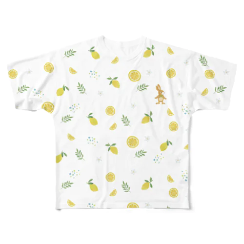 うさぎとレモン柄Tシャツ フルグラフィックTシャツ