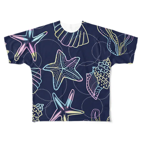 shells(ネイビー×オーロラ) All-Over Print T-Shirt