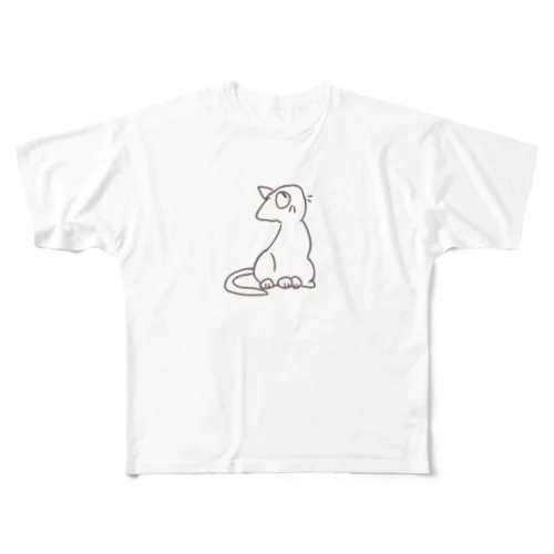 人間をみまもるねこ(hello フルグラフィックTシャツ