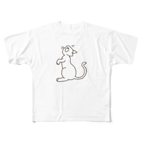 人間をみまもるねこ(やっほー！ フルグラフィックTシャツ