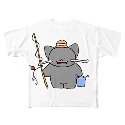 釣りキチなまずネコTシャツ フルグラフィックTシャツ