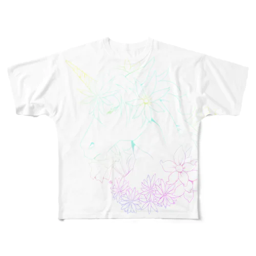 ユニコーンと花（濃い生地用） All-Over Print T-Shirt