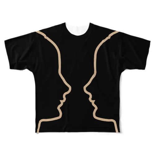 『ある女性の肖像』ルビンの壺風 （ブラック） フルグラフィックTシャツ