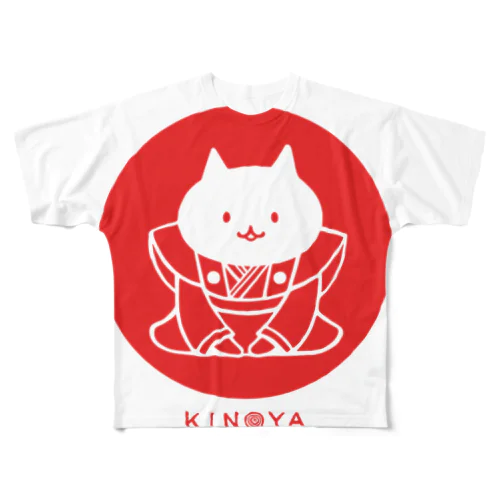 KINOYAのネコ フルグラフィックTシャツ