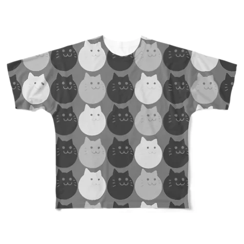 白黒灰にゃんこズ フルグラフィックTシャツ