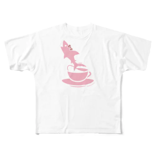 ティーカップとSAME/サメ フルグラフィックTシャツ
