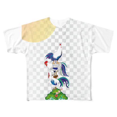 三びきの鶏 All-Over Print T-Shirt