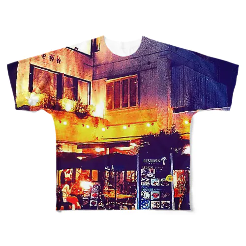 夜のカフェ フルグラフィックTシャツ