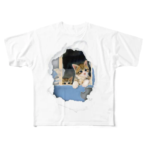 子猫 絵：SECRET BASE ～ぼくたちのひみつきち～ All-Over Print T-Shirt