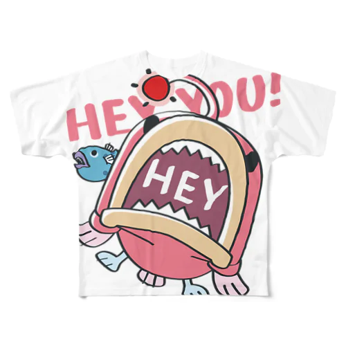 HEY YOU!*釣れたかもA* フルグラフィックTシャツ