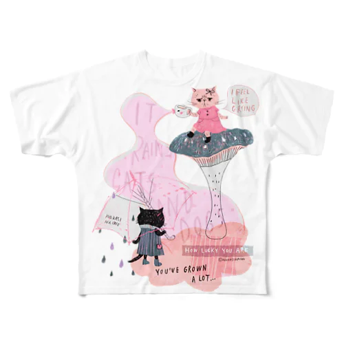 土砂降りハート（ピンク） All-Over Print T-Shirt