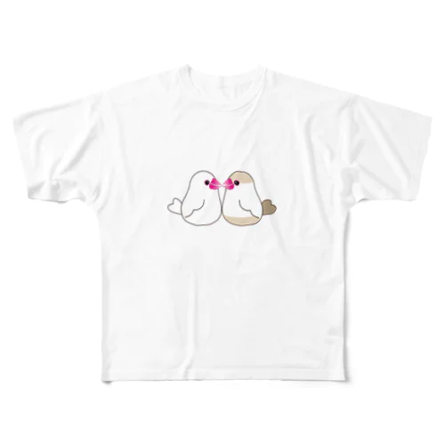 仲良し白文鳥とクリーム文鳥03 フルグラフィックTシャツ
