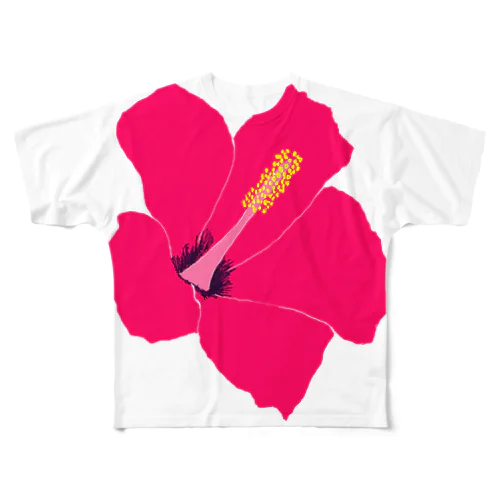 フラワーデザイン「赤いハイビスカス」 All-Over Print T-Shirt