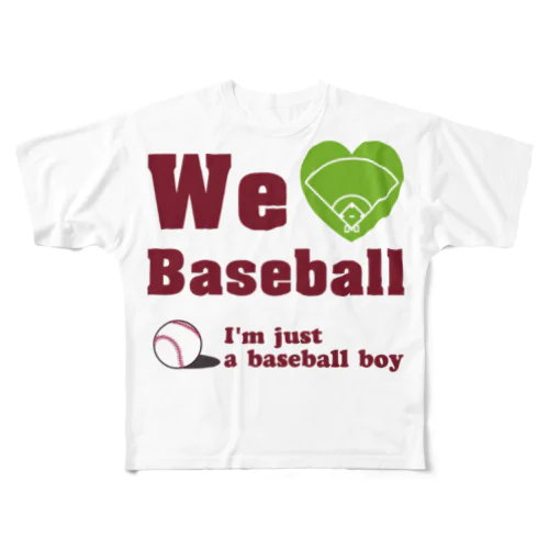 We love Baseball(レッド) 풀그래픽 티셔츠