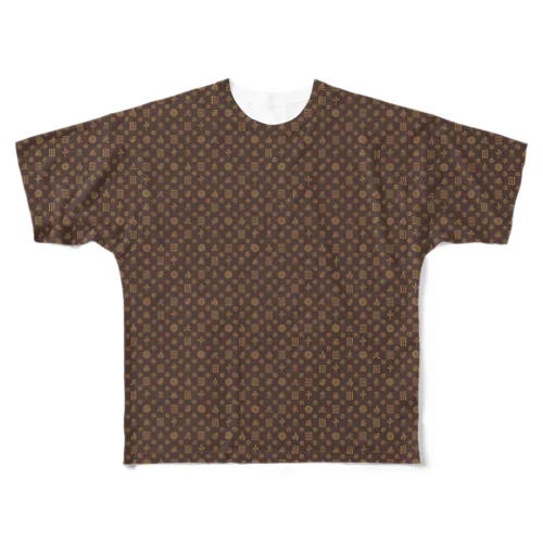 もっと細かい麻雀牌モノグラム（茶色） All-Over Print T-Shirt