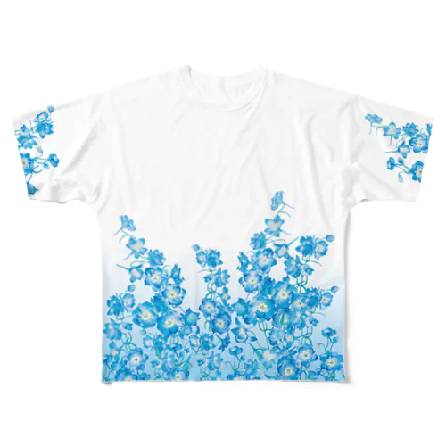 咲き乱れる青い花 デルフィニウム All-Over Print T-Shirt