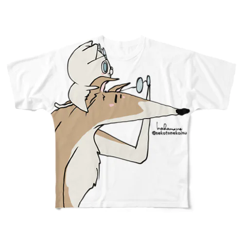 ボルゾイとネコとメガネ All-Over Print T-Shirt