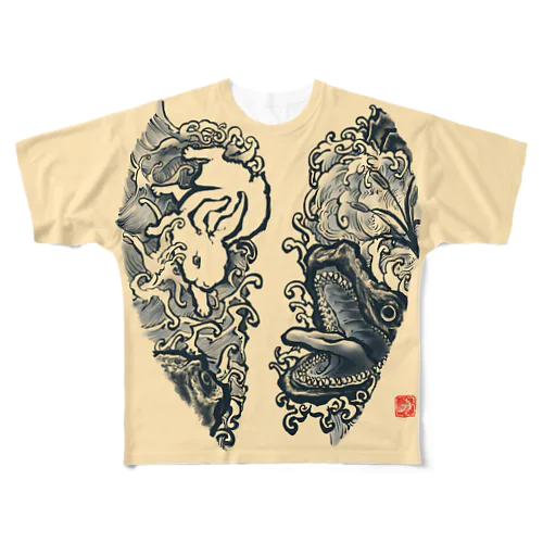 因幡の白兎　もんもん肌色 All-Over Print T-Shirt