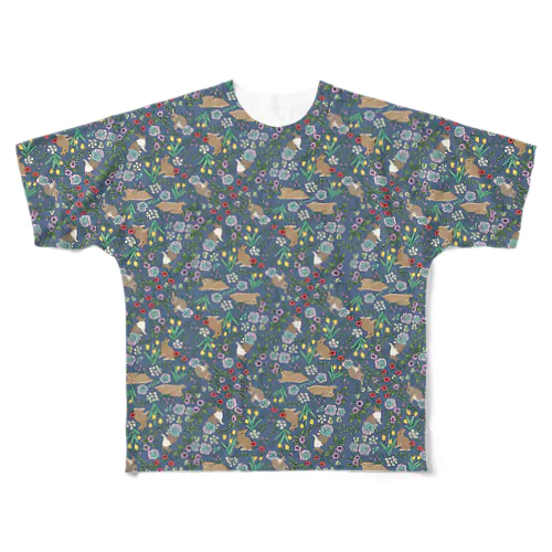 うさぎさんと早春の花 フルグラフィックTシャツ