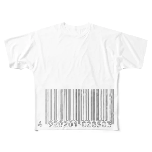 バーコード柄 白 フルグラフィックTシャツ