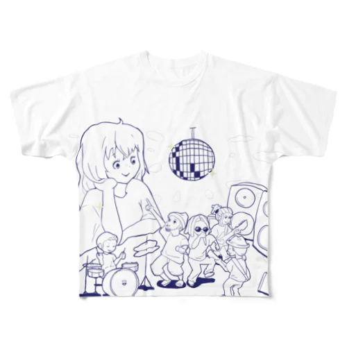 揺れれるならキミの頭の中(ブルー) フルグラフィックTシャツ