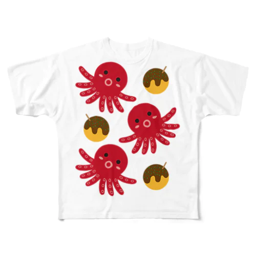 タコ&たこ焼き フルグラフィックTシャツ