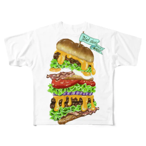 ハンバーガー フルグラフィックTシャツ