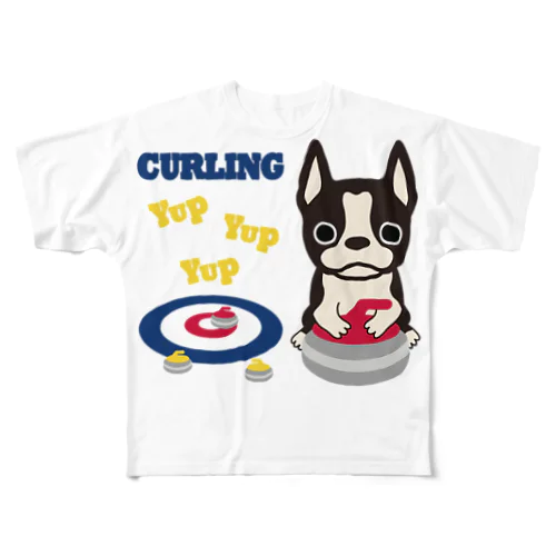 カーリングとボストンテリア All-Over Print T-Shirt