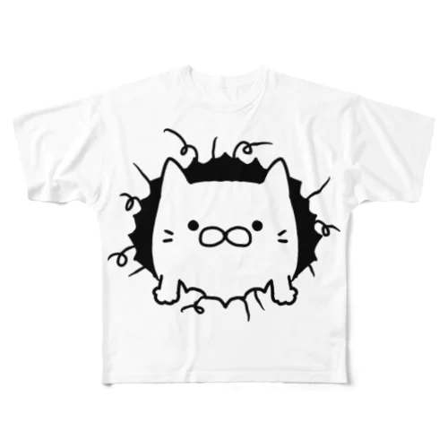 破いた穴から出てくるネコ All-Over Print T-Shirt